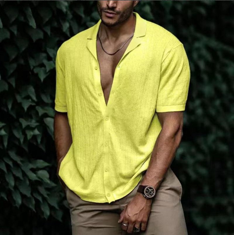 Casual Loose Cardigan Short Sleeve Solid Color T-shirt Men - Image 6