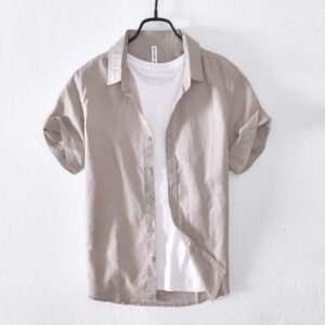 Casual Cotton And Linen Short Sleeve Shirt Men