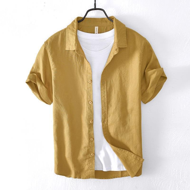 Casual Cotton And Linen Short Sleeve Shirt Men - Image 8