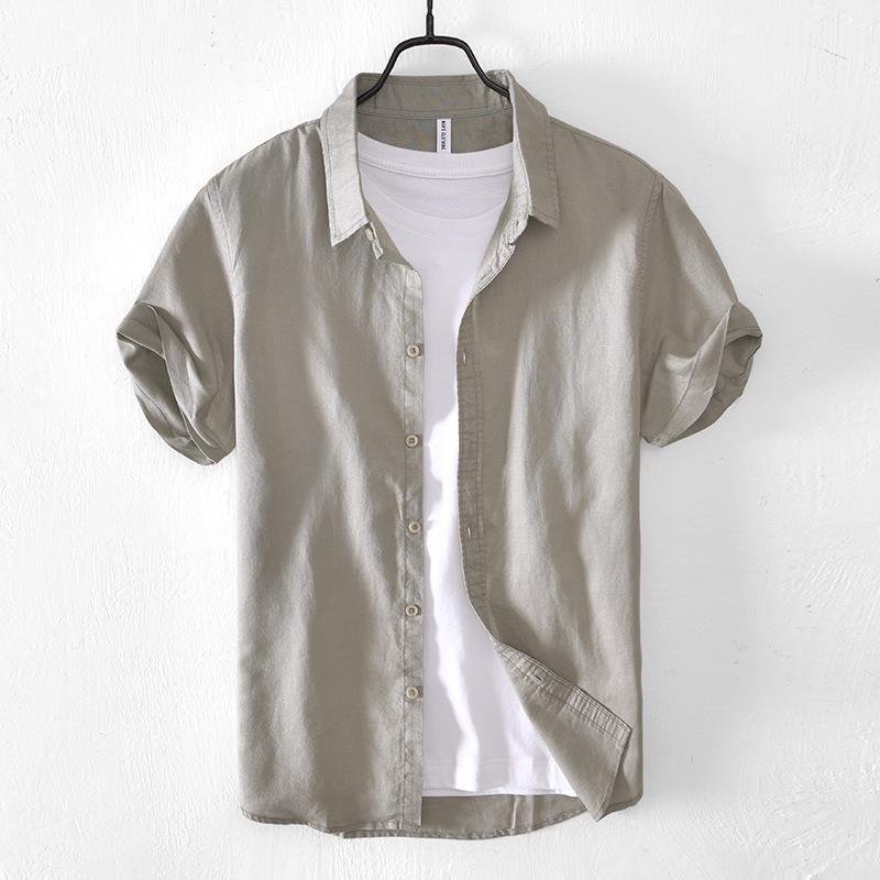 Casual Cotton And Linen Short Sleeve Shirt Men - Image 9