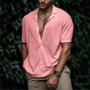 Casual Loose Cardigan Short Sleeve Solid Color T-shirt Men