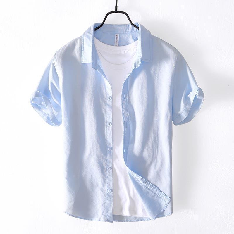 Casual Cotton And Linen Short Sleeve Shirt Men - Image 10