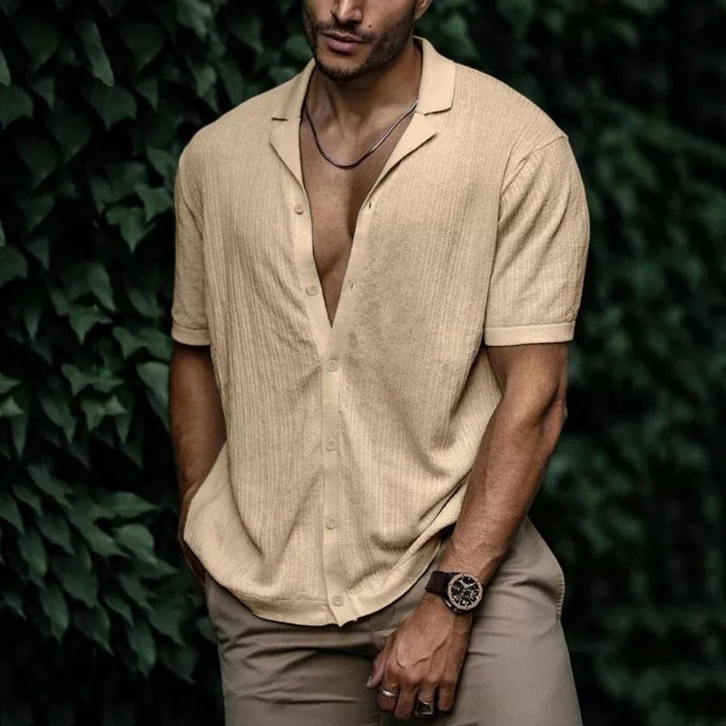 Casual Loose Cardigan Short Sleeve Solid Color T-shirt Men - Image 9