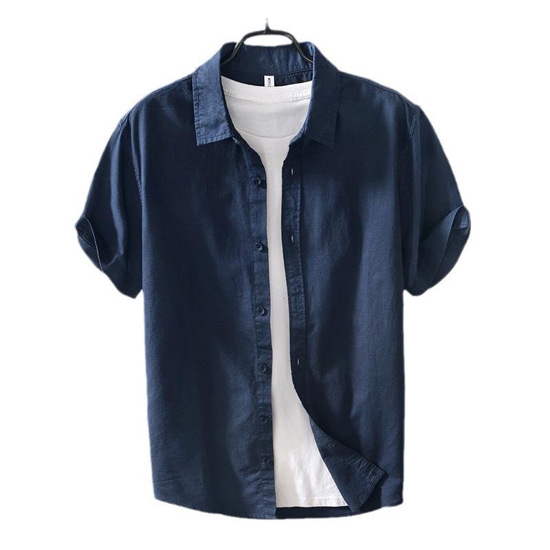 Casual Cotton And Linen Short Sleeve Shirt Men - Image 5