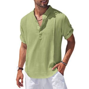 Linen Henley Style Shirt Men