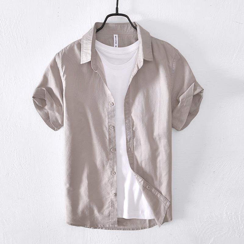 Casual Cotton And Linen Short Sleeve Shirt Men - Image 7