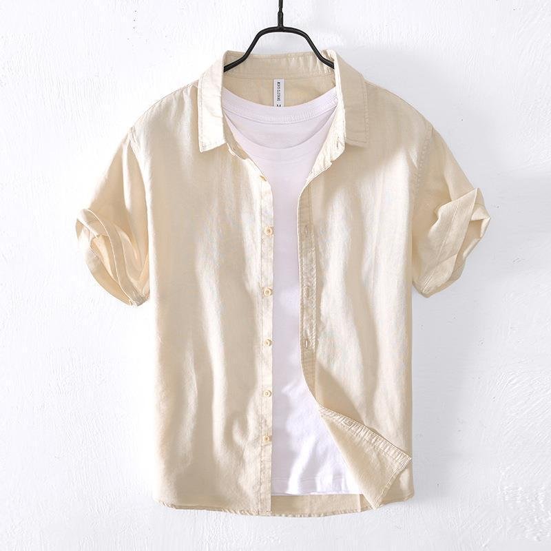 Casual Cotton And Linen Short Sleeve Shirt Men - Image 3