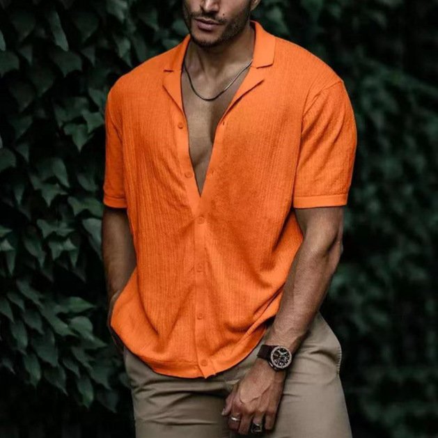 Casual Loose Cardigan Short Sleeve Solid Color T-shirt Men - Image 8