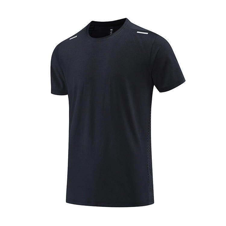 Polyester Horizontal Grid Leisure Sports Quick-drying Breathable T-shirt - Image 3