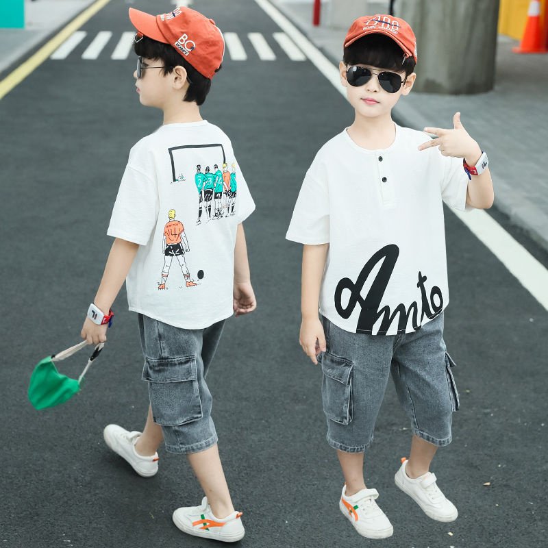 Children's Short Sleeved Suit Boys Summer Handsome Sports Clothes Trend - Image 2