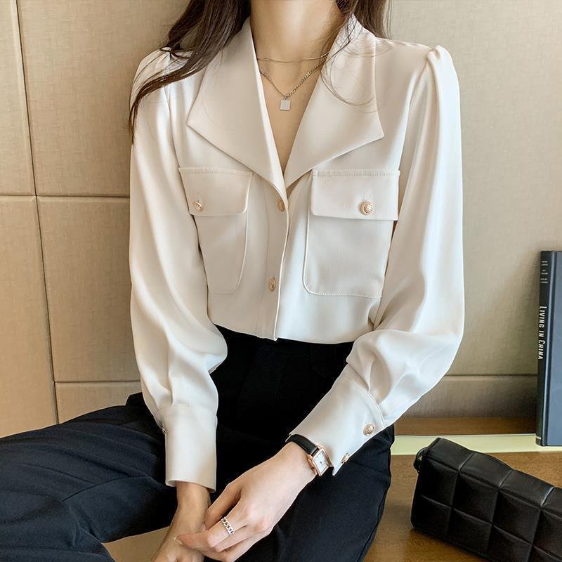 Shirt Female Design Sense Niche Spring New French V-neck Chiffon Shirt Temperament Professional Top - Image 5