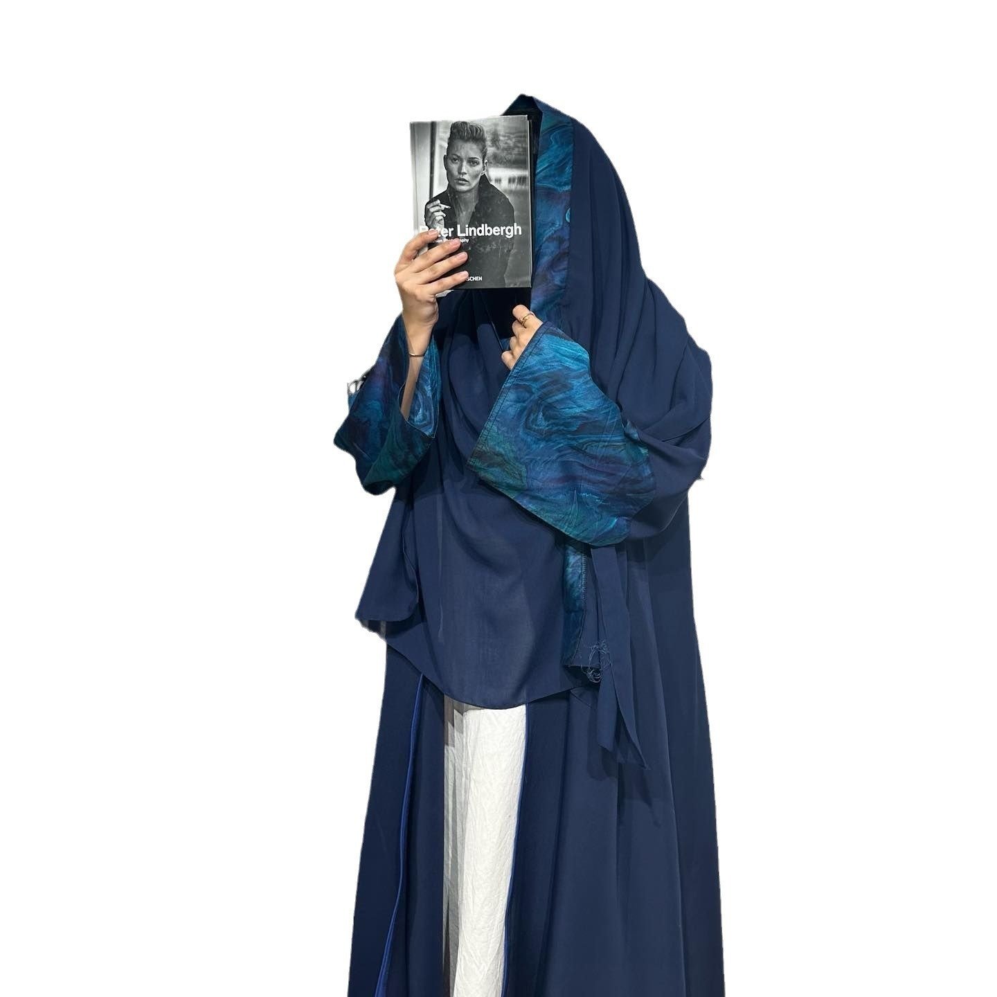 Fashion Spring And Summer New Stitching Sleeves Casual Robe With Headscarf - Image 5