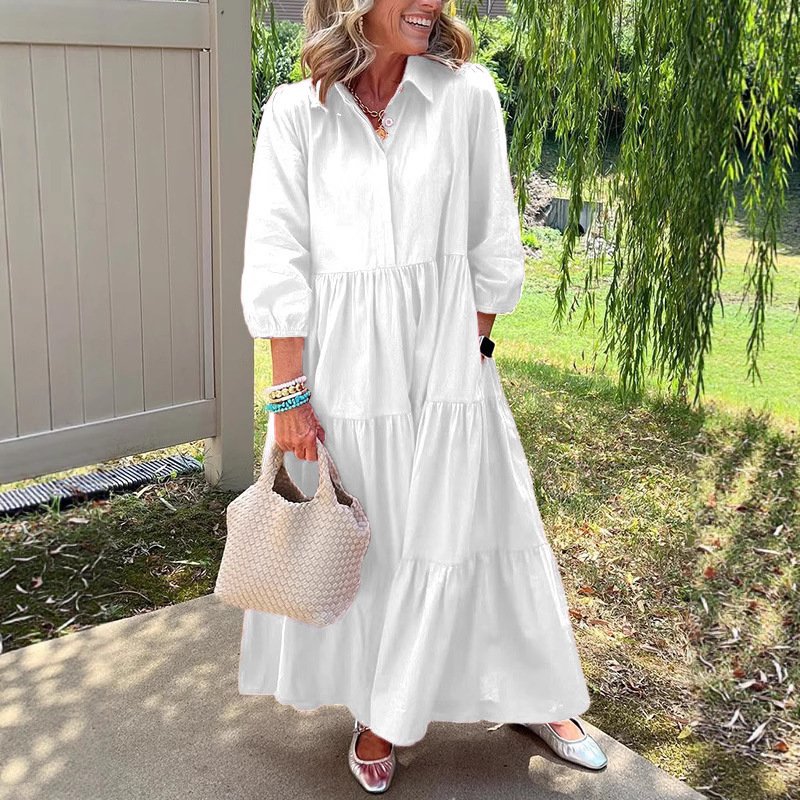 Casual Loose Lapels Mid-sleeve Large Swing Dress - Image 4