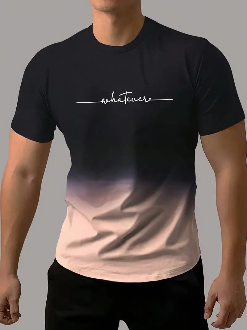Round Neck Creative Gradient Printing Simple Pullover Men's Short Sleeve T-shirt - Image 6