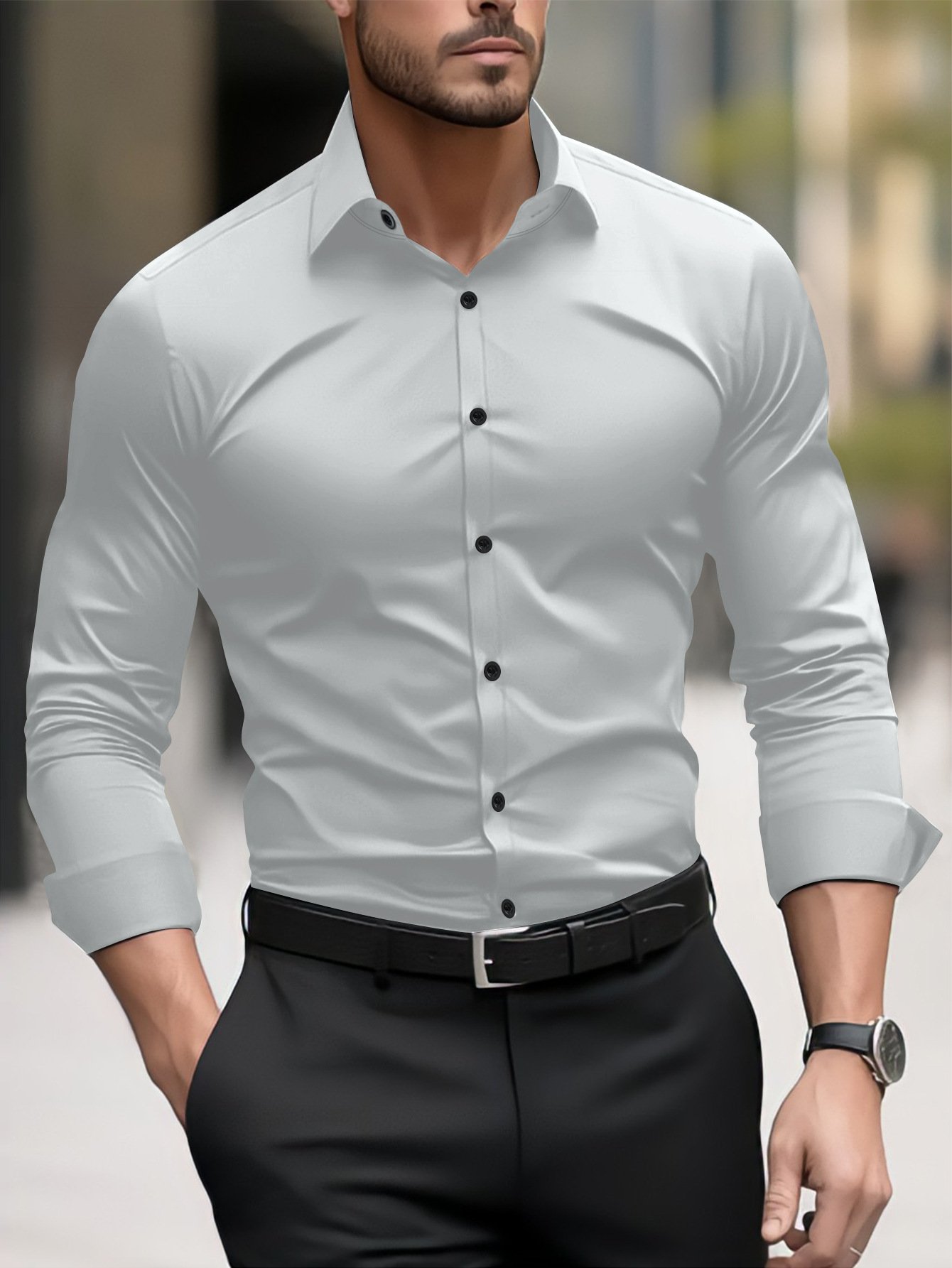 Men's Pigment Business Casual Long Sleeve Shirt - Image 9