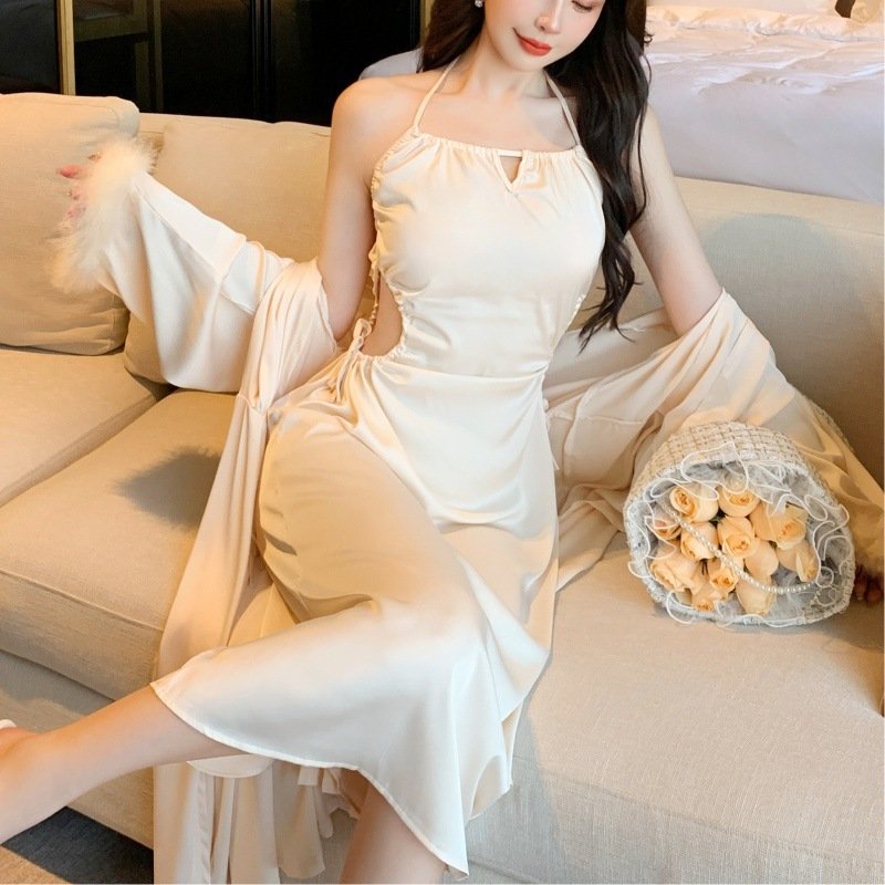 Pajamas Ladies Silk Stretch Satin Waistless Halter Dress - Image 4