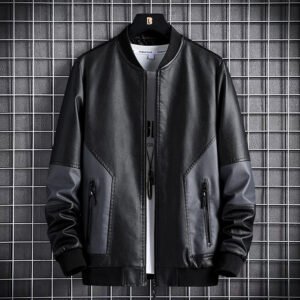 Slim-Fit Leather With Baseball Collar