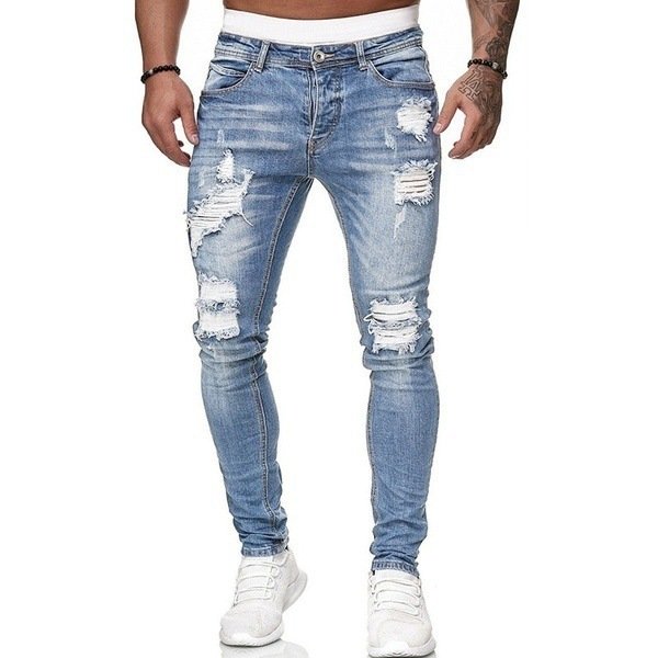 Ripped White Slim Denim Trousers Fashion Foot Pants - Image 2