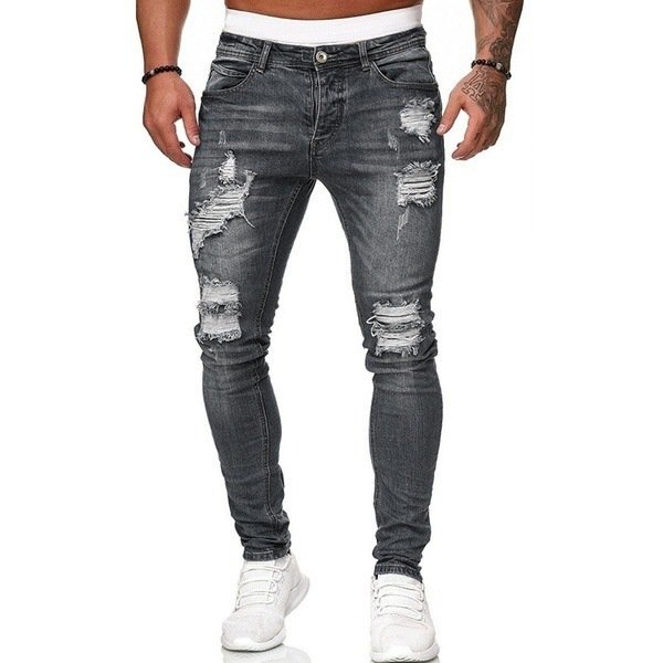 Ripped White Slim Denim Trousers Fashion Foot Pants - Image 3