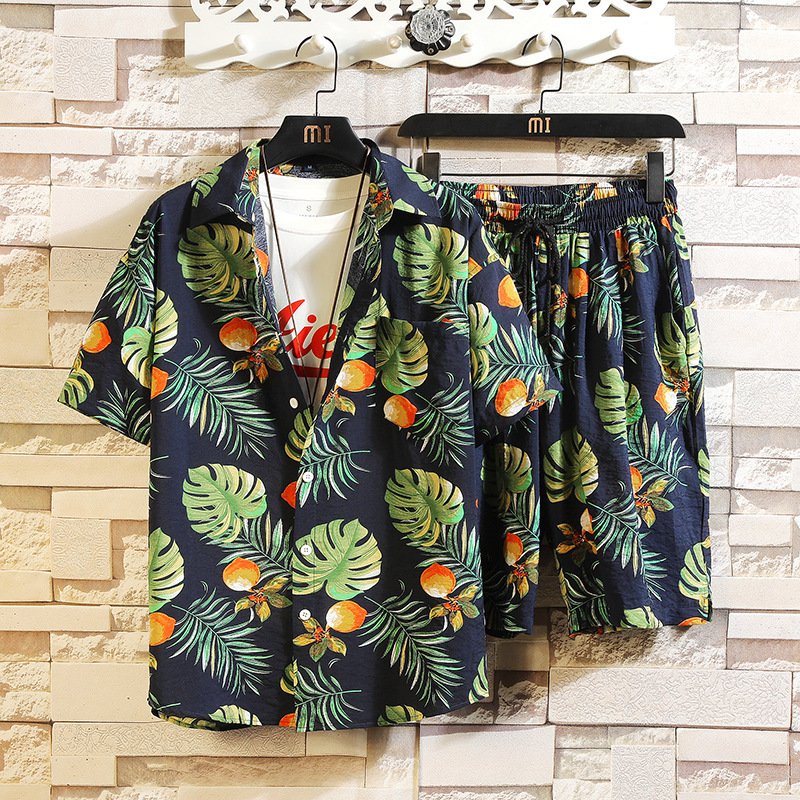 Flower Shirt Short-sleeved Suit Men's Loose Shirt Shorts Two-piece Suit - Image 2