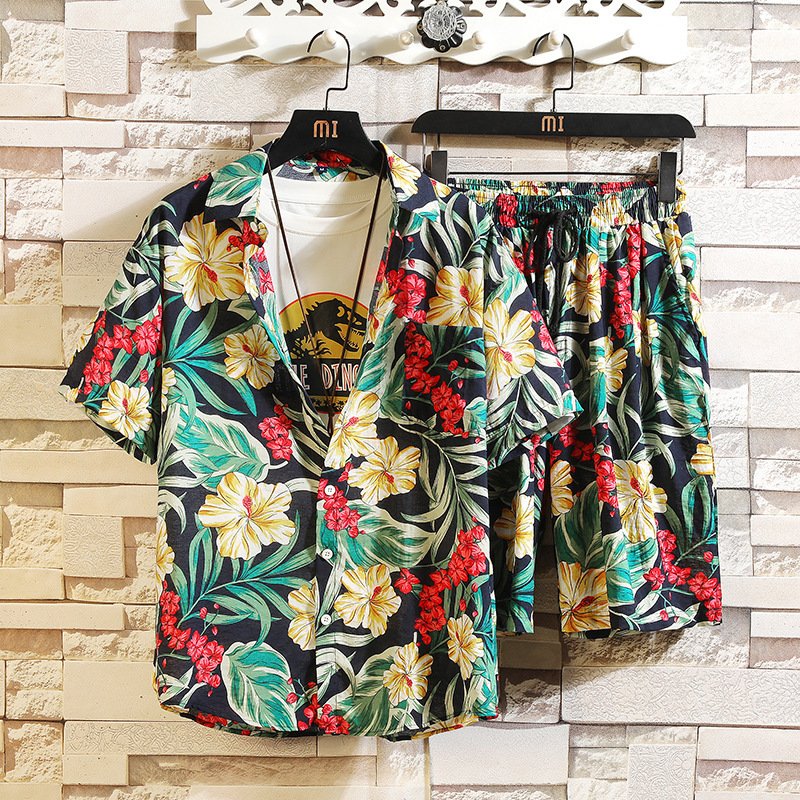 Flower Shirt Short-sleeved Suit Men's Loose Shirt Shorts Two-piece Suit - Image 9