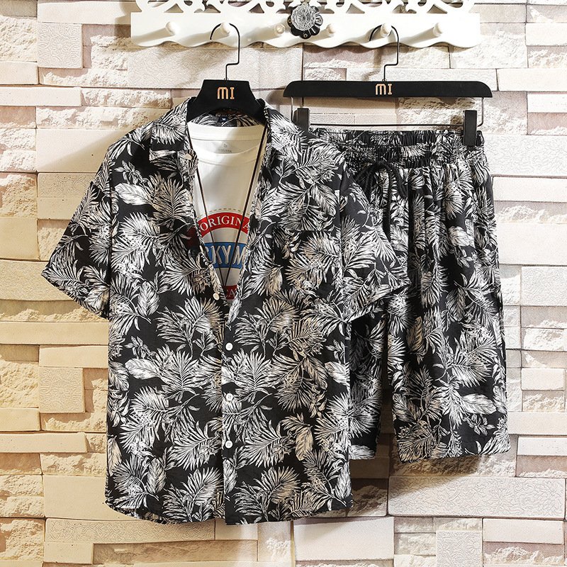 Flower Shirt Short-sleeved Suit Men's Loose Shirt Shorts Two-piece Suit - Image 6