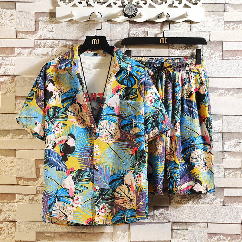 Flower Shirt Short-sleeved Suit Men's Loose Shirt Shorts Two-piece Suit - Image 7