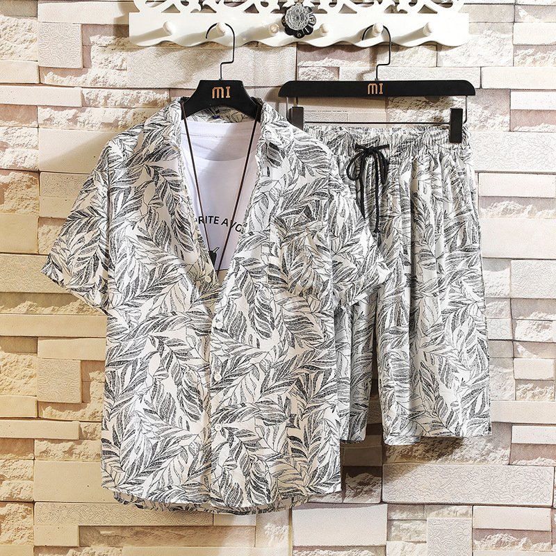Flower Shirt Short-sleeved Suit Men's Loose Shirt Shorts Two-piece Suit - Image 8