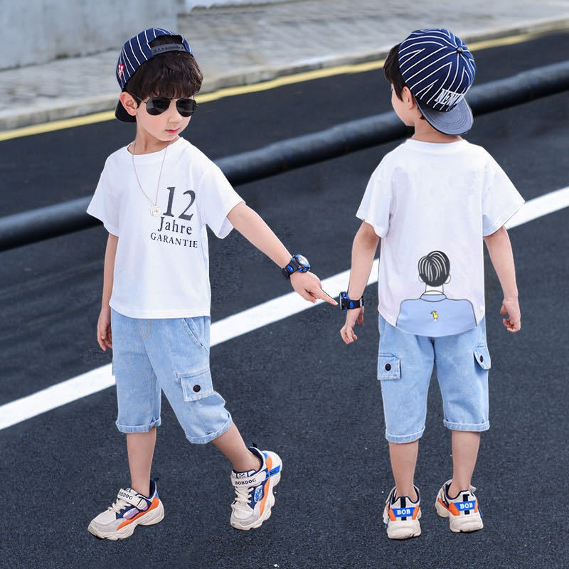 Short-sleeved T-shirt Boy Western Style Two-piece Suit, Big Boy Trend - Image 5