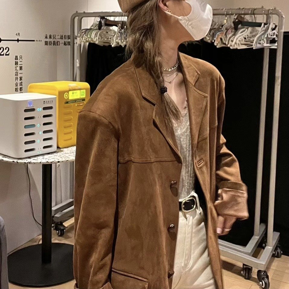 Retro Brown Leather Suit Jacket For Women - Image 2