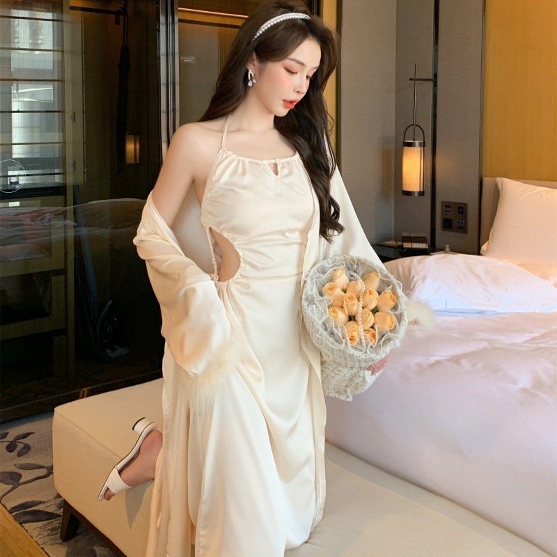 Pajamas Ladies Silk Stretch Satin Waistless Halter Dress - Image 2