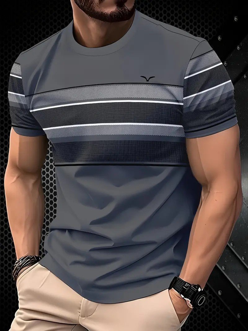 New Fashion Casual High Quality Contrast Color Men's Short Sleeve T-shirt - Image 6
