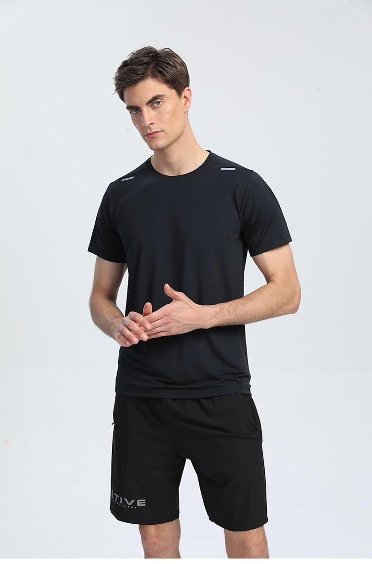 Polyester Horizontal Grid Leisure Sports Quick-drying Breathable T-shirt - Image 9