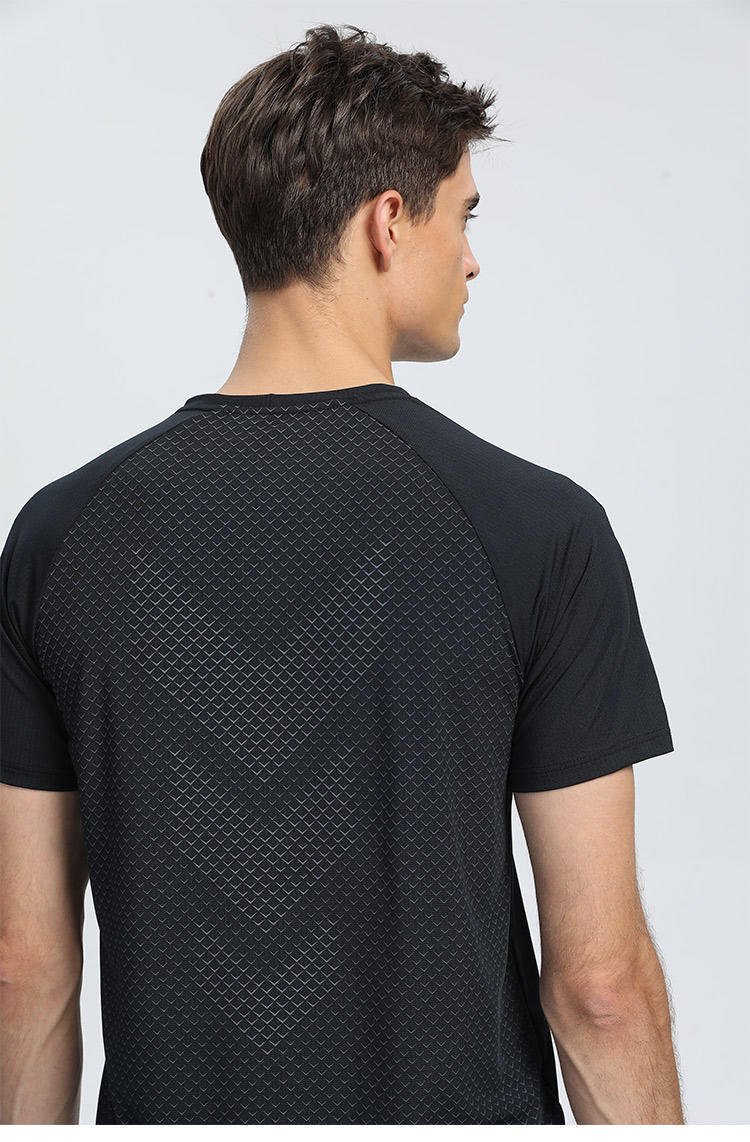 Polyester Horizontal Grid Leisure Sports Quick-drying Breathable T-shirt - Image 10
