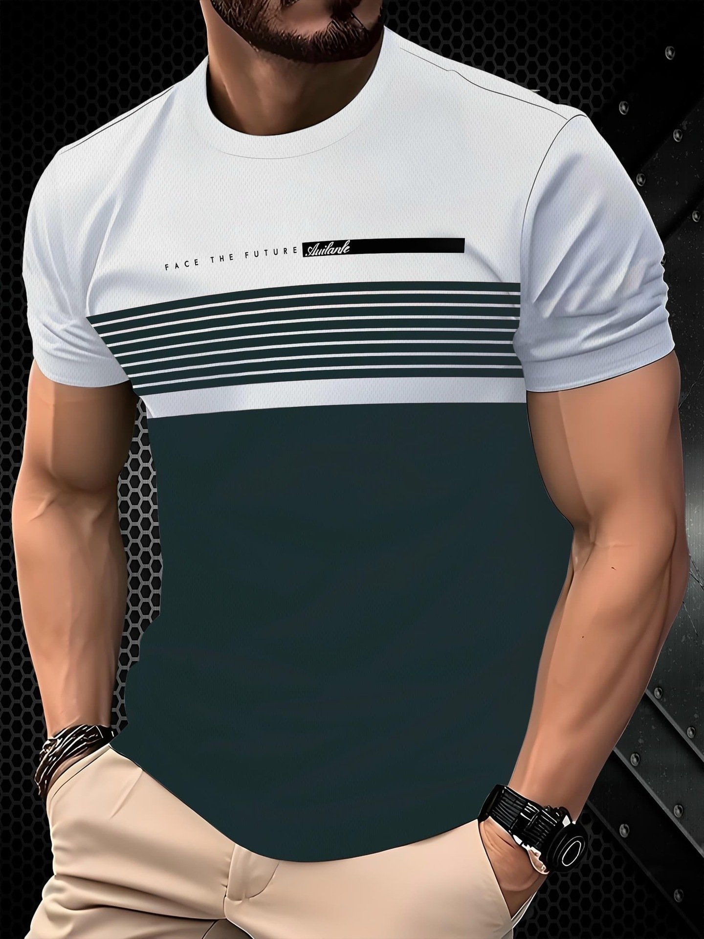 Mens Casual Minimalist 3D Short Sleeve Printed T Shirt Top - Image 7