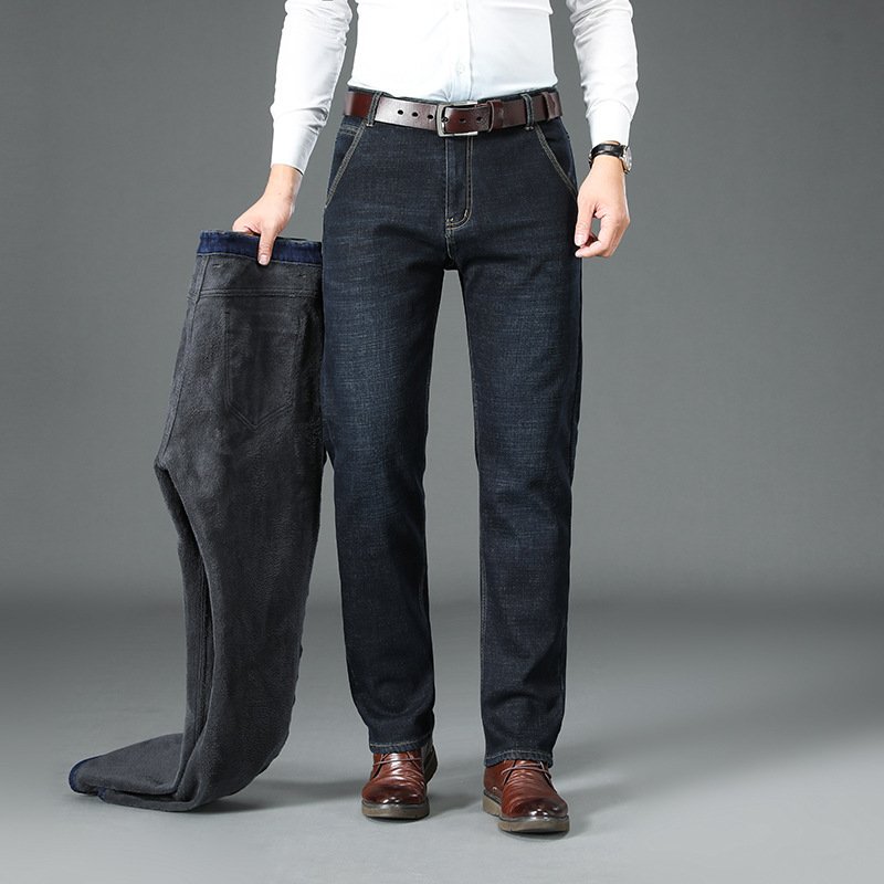 Fleece Lined Padded Warm Keeping Straight Jeans - Image 3
