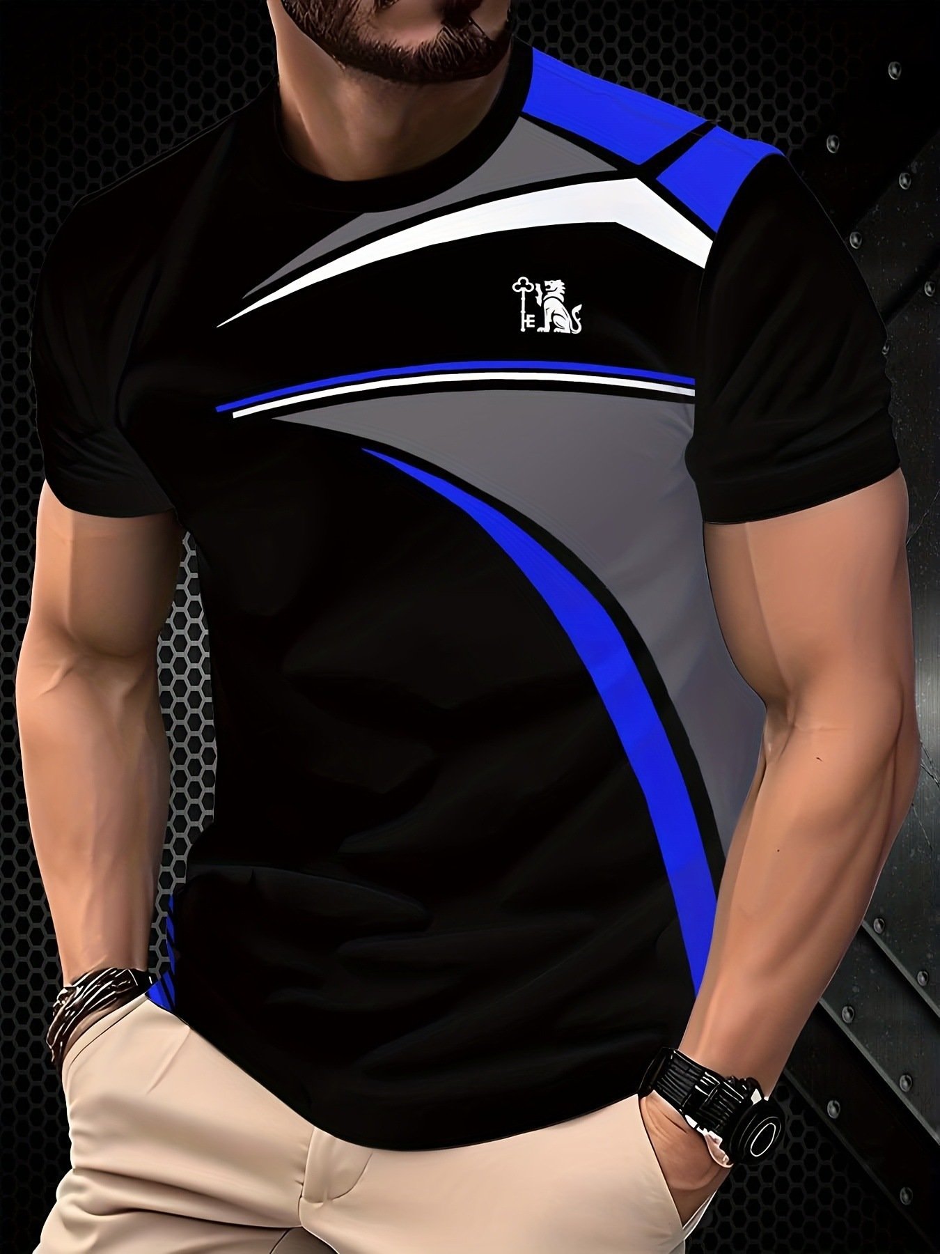 Mens Casual Minimalist 3D Short Sleeve Printed T Shirt Top - Image 4