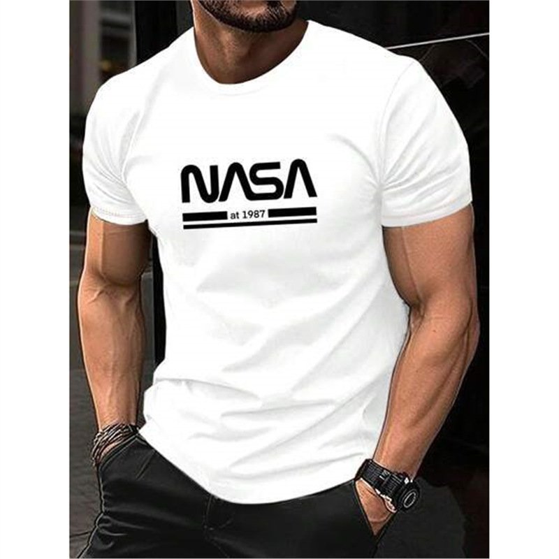 Printed Slim-fit Letters Men's Short Sleeve - Image 2