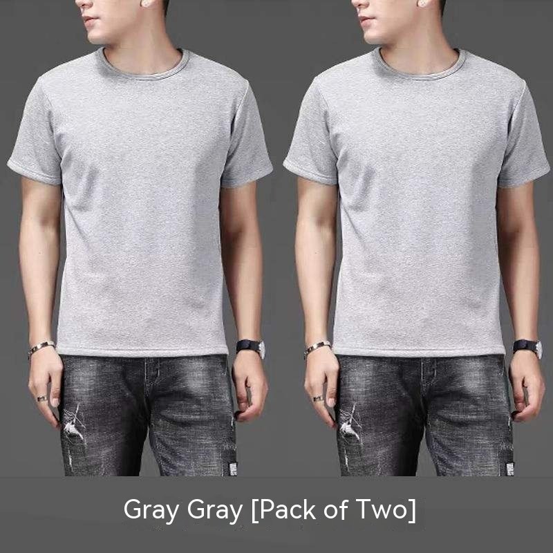 Thin Ice Silk Short Sleeve T-shirt Men's Summer Solid White Round Neck Trend Bottoming Shirt Top - Image 6