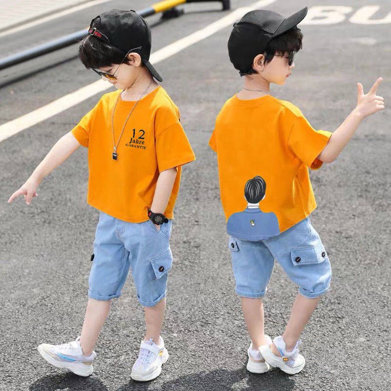 Children's Short Sleeved Suit Boys Summer Handsome Sports Clothes Trend - Image 3