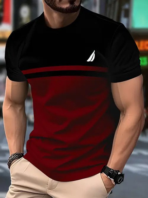 New Fashion Casual High Quality Contrast Color Men's Short Sleeve T-shirt - Image 8