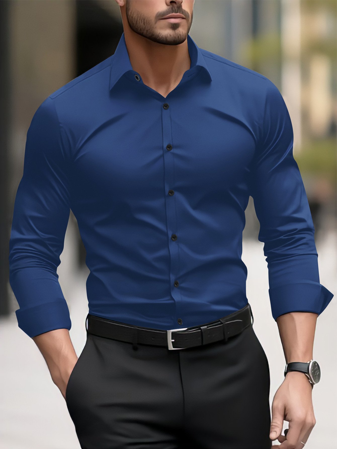 Men's Pigment Business Casual Long Sleeve Shirt - Image 8