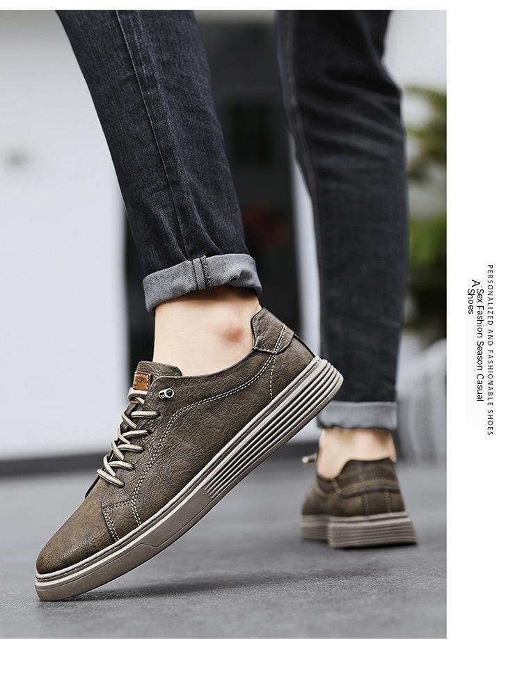 Low-top Men's Shoes Two-layer Cowhide Casual Sneakers - Image 9