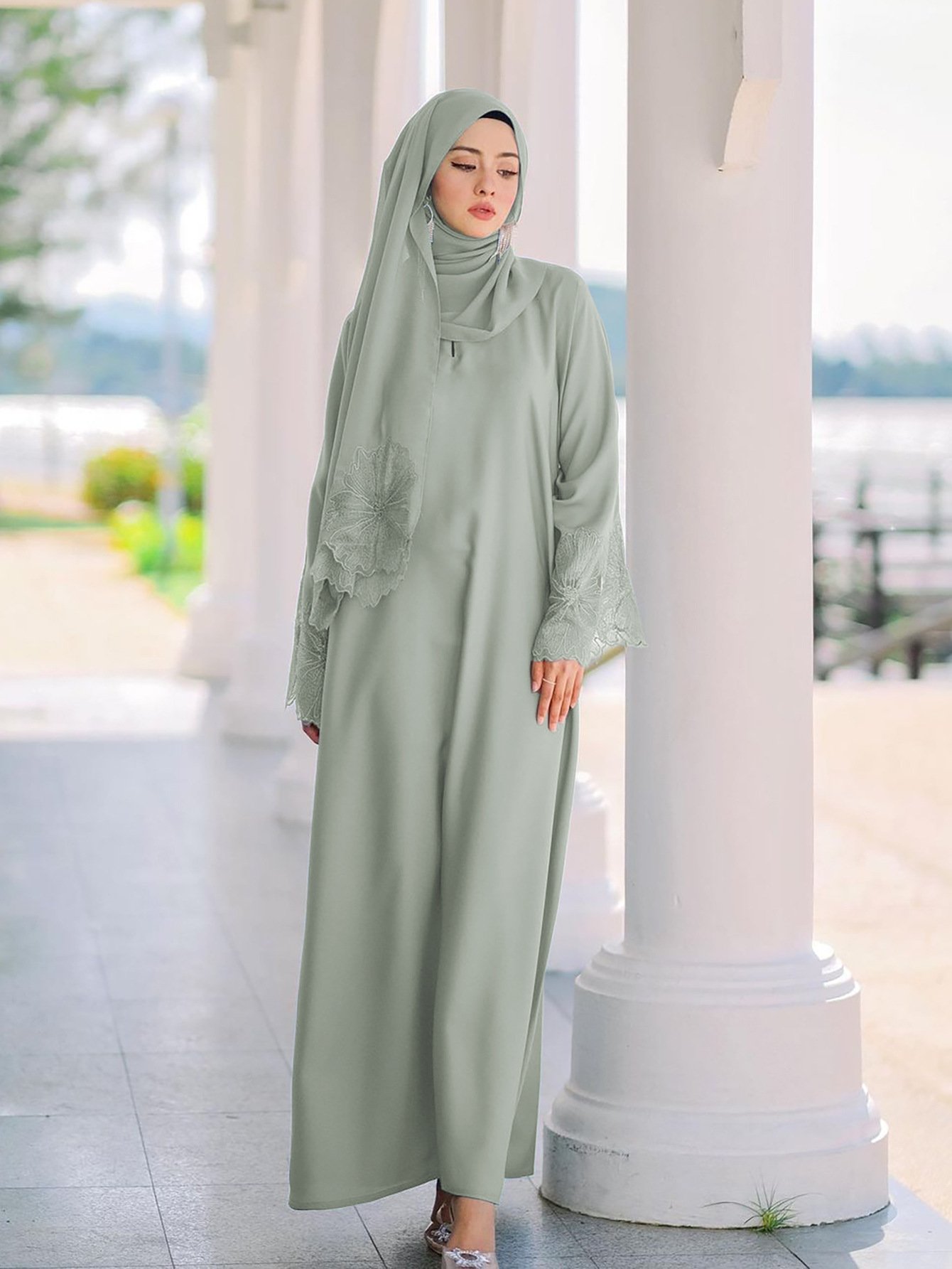 Women's Muslim Robe Malay Indonesian Dress With Headscarf - Image 10