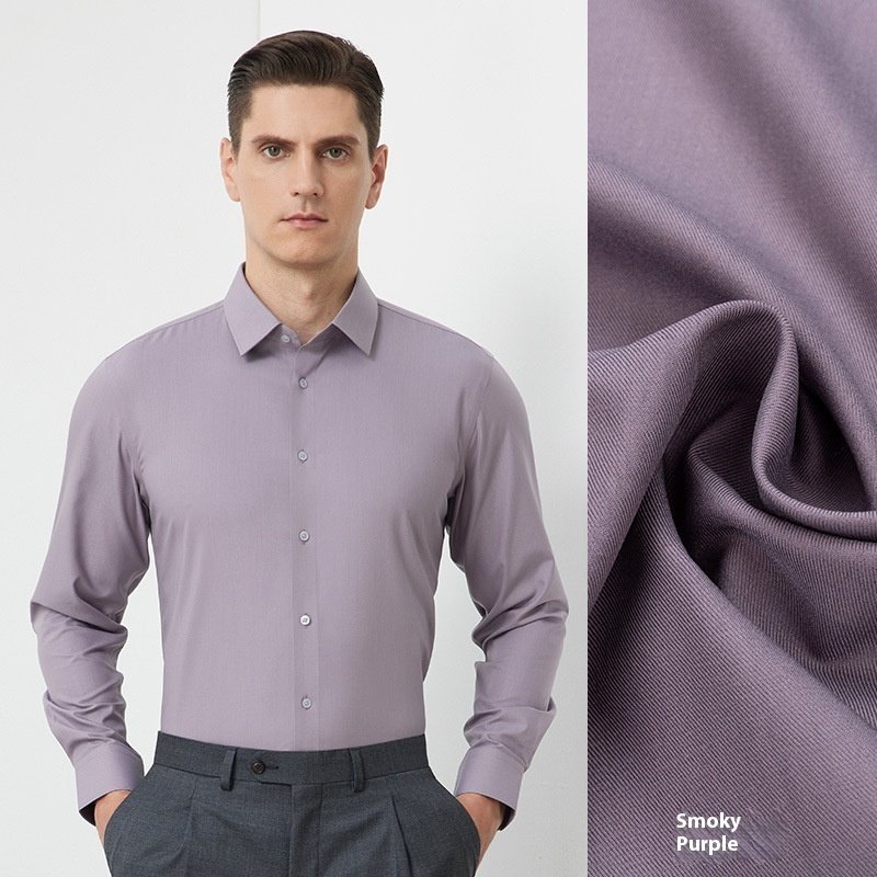 Men's Long-sleeved Mulberry Silk Non-ironing Business Clothing Micro-elastic Casual Shirt - Image 3