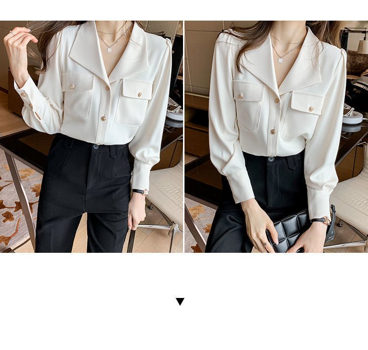Shirt Female Design Sense Niche Spring New French V-neck Chiffon Shirt Temperament Professional Top - Image 6