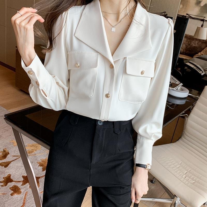 Shirt Female Design Sense Niche Spring New French V-neck Chiffon Shirt Temperament Professional Top - Image 4