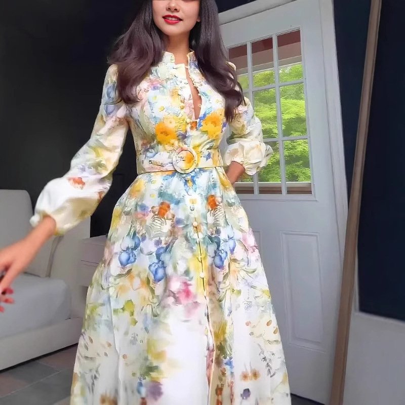 Autumn European And American-style Chic Floral Dress - Image 2