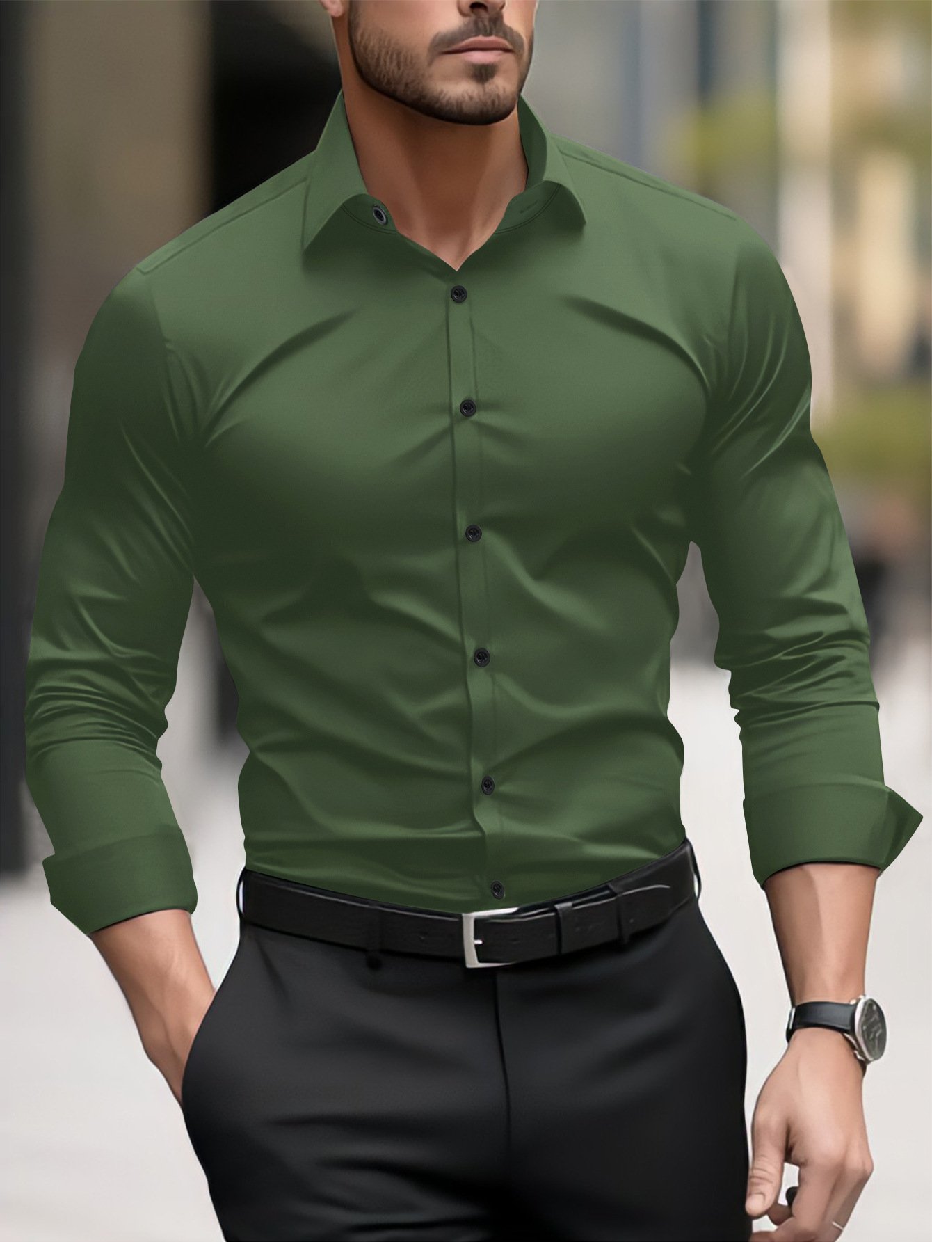 Men's Pigment Business Casual Long Sleeve Shirt - Image 7
