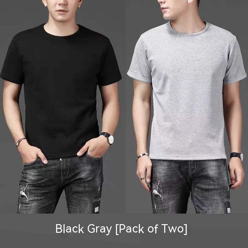 Thin Ice Silk Short Sleeve T-shirt Men's Summer Solid White Round Neck Trend Bottoming Shirt Top - Image 8